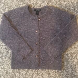 Tahari Heathered Gray Cardigan with gold buttons